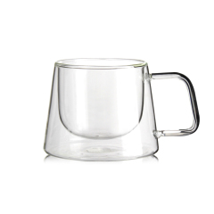 Wholesale Reusable New Design 300ml Double Wall Glass Tea Cup Coffee Mug Custom Logo With Handle