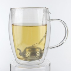Food grade cute teapot shaped stainless steel tea strainer with chain