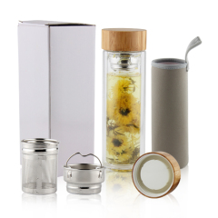 Double wall glass tea infuser tumbler tea bottle with strainer 500ML