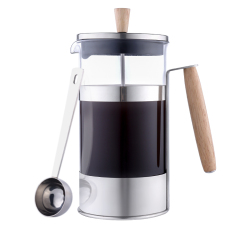 High Quality Stainless Steel Customized Coffee Plunger Borosilicate Glass French Press 350ML With Wooden Handle