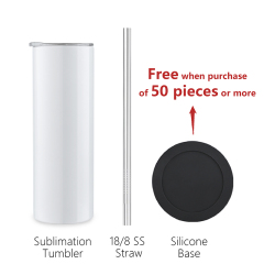 USA warehouse 20oz Skinny Straight Sublimation Blanks Stainless Steel Tumblers With stainless steel Straws