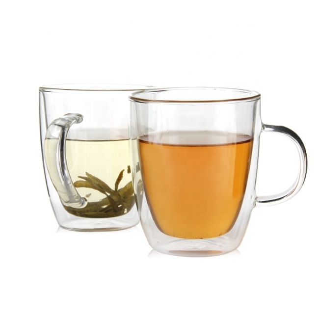 Eco-Friendly Reusable Durable Insulated Double Wall Glass Tea Cup With Handle