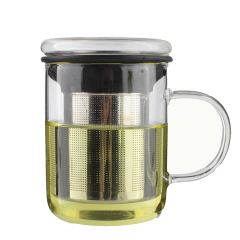 Amazon Custom 350ml Professional Borosilicate Glass Tea Infuser Mug Tea Cup With lid