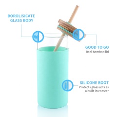 20oz BPA Free Glass Tumbler with Straw and Lid Tumbler With Straw Silicone Protective Sleeve and Bamboo Lid