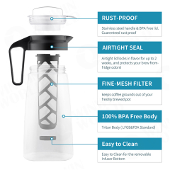 BPA Free Leak Proof  2L Big Size Tritan  Plastic Iced  Cold Brew Coffee Maker with Airtight Lid