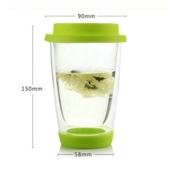 fashionable double wall clear glass tea cups with lid