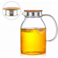 Borosilicate glass pitcher transparent glass carafe water pot with bamboo lid 2L