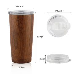 Wooden Printing Stainless Steel 304 Insulated Tumbler Vacuum Thermal Cups With with Proof Sliding Lid Travel Mug