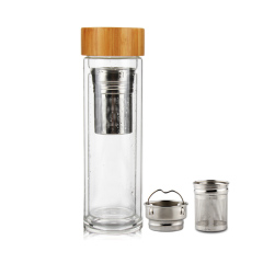 Double wall glass tea infuser tumbler tea infuser glass bottle with strainer 500ML Bamboo