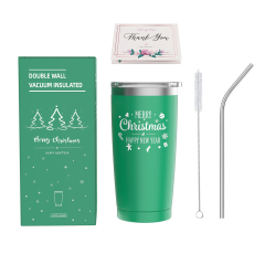 Drinking Flask Christmas Tumbler Cup Bulk Stainless Steel Double Wall Cup with Lid, Straw and Cleaning Brush