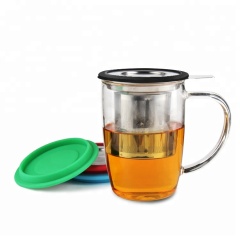 China Factory Custom Logo  16oz Tea Cup Glass With Infuser And Lid