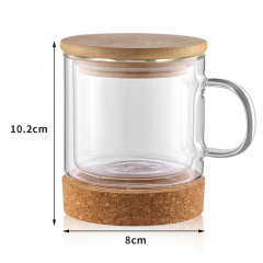 Custom Reusable  250ml Double Wall  Glass Coffee Cup And Mug With Bamboo Lid  And Cork Base