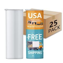 25 pack usa warehouse Free shipping 20oz Straight Double Wall Stainless Steel White Sublimation Blank Skinny Tumbler