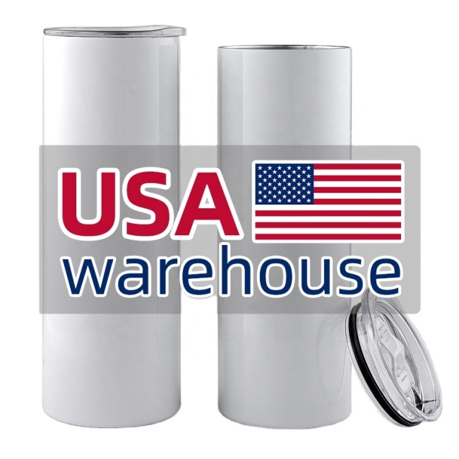 Double Wall Insulated Stainless Steel 20 oz Skinny Tumblers Straight Sublimation Blanks Tumbler With Lids And Straws