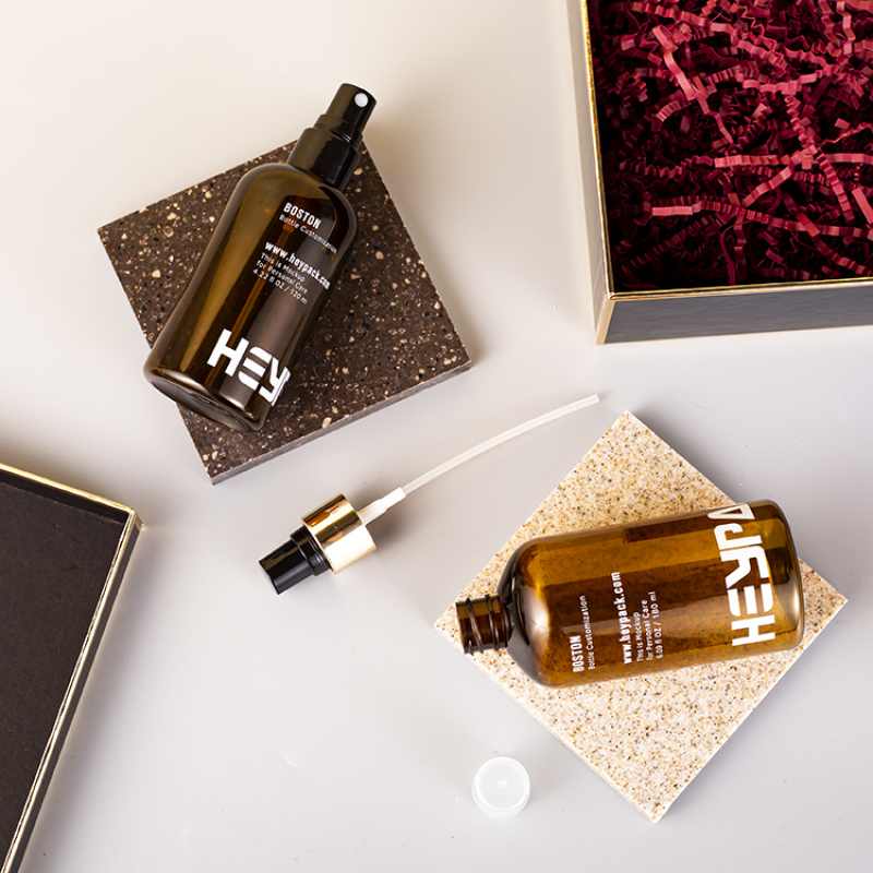 Бостон круглая ПЭТ-бутылка с золотым насосом 250 мл