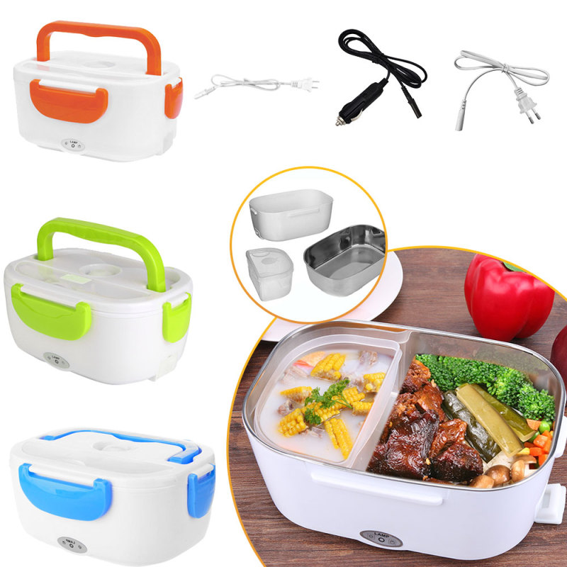 110V& 220V Plug 12V 40W Car Home Office Portable Food Heater Stainless Steel Container Electric Lunch Box