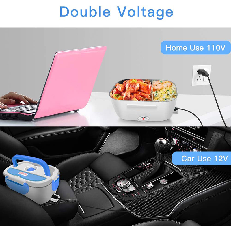 110V/12V Removable Stainless Steel Portable Food Warmer 1.5L, Portable Food Heater 2 in 1 Electronic lunch box for Car and Work