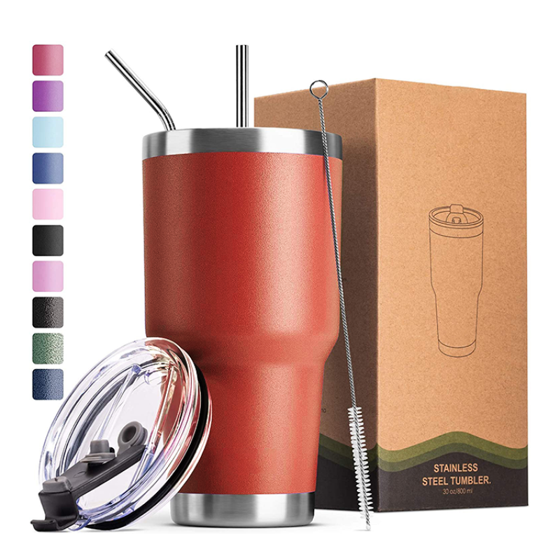 30oz Stainless Steel Travel Tumbler with Lid, 6 Pack Double Wall Vacuum Insulated Bulk Tumbler, Powder Coated Coffee Cups