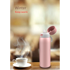 Outdoor Non-Slip Keep Warm Cold Carbon Fiber Insulated Thermos Vaccum Stainless Steel Sport Filter Water Bottles with Straw