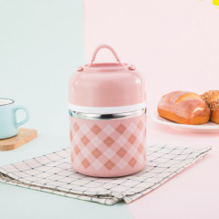 304 Stainless Steel Lunch Box Round Kids Leak Keep Warm Two Layer With Bento Food Grade Heat Proof Handle