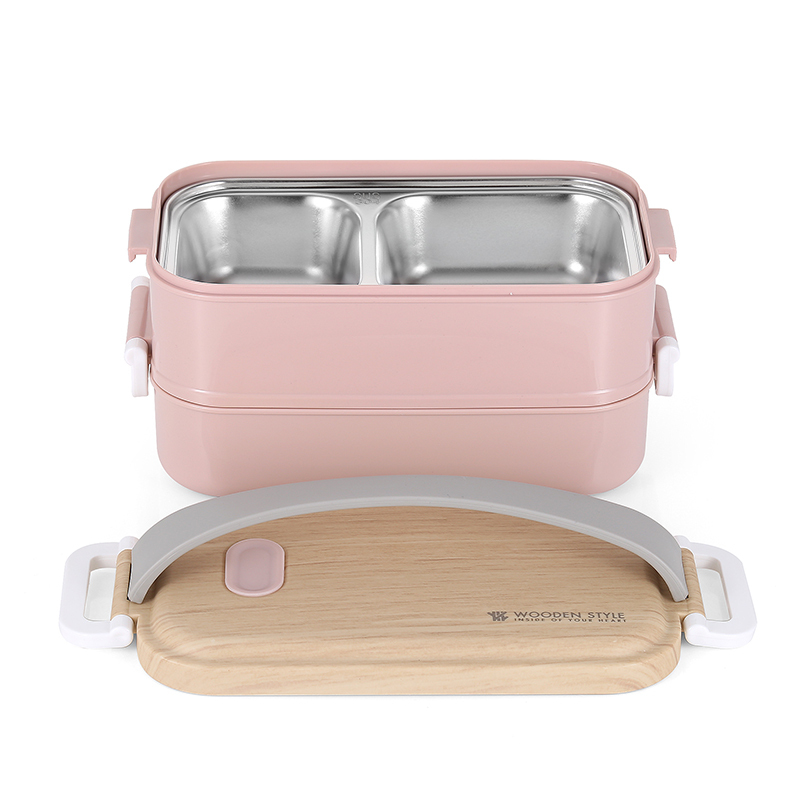 BPA Free Custom Logo 1600ML Bento Box 2 Layer Stackable Lunch Bento Box KOREAN Storage Boxes & Bins Eco-friendly Square Glossy
