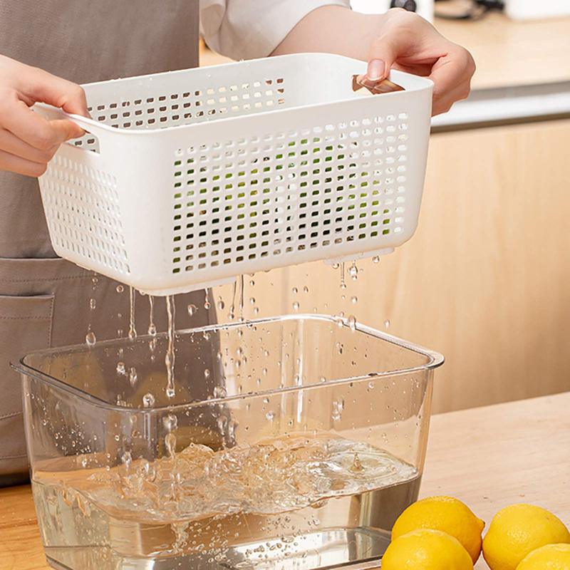 3 Pack Plastic White Produce Saver Container, Vegetable Fruit Storage Organizer Bins Fridge Container Box with Divider