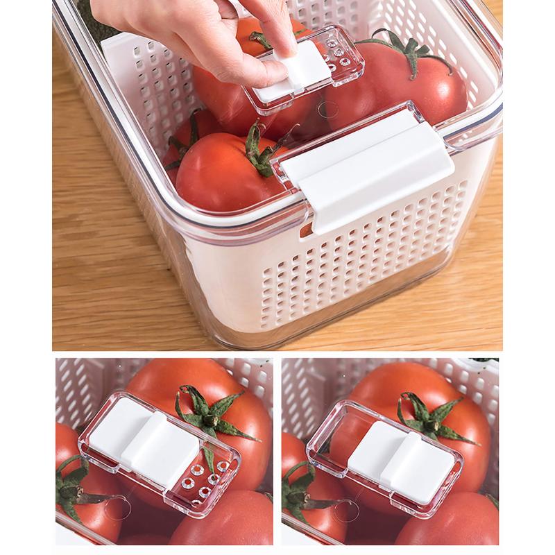 3 Pack Plastic White Produce Saver Container, Vegetable Fruit Storage Organizer Bins Fridge Container Box with Divider