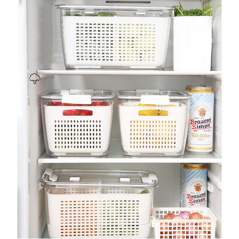 3 Pack Plastic White Produce Saver Container, Vegetable Fruit Storage Organizer Bins Fridge Container Box with Divider