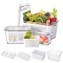 3 Pack Plastic White Produce Saver Container, Vegetable Fruit Storage Organizer Bins Fridge Container Box with Divider 3 Pack Plastic White Produce Saver Container, Vegetable Fruit Storage Organizer Bins Fridge Container Box with Divider