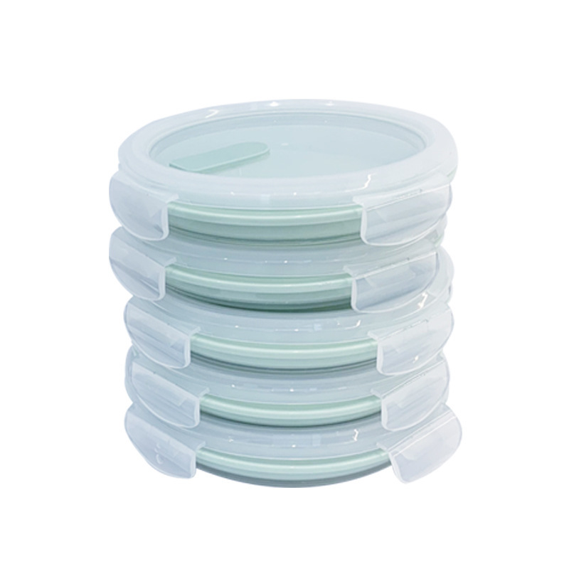 Kitchen Portable Pink Green Food Grade Three Pieces Silicone Foldable Round Soft Collapsible Silicone Food Storage Container Box