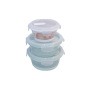 Kitchen Portable Pink Green Food Grade Three Pieces Silicone Foldable Round Soft Collapsible Silicone Food Storage Container Box