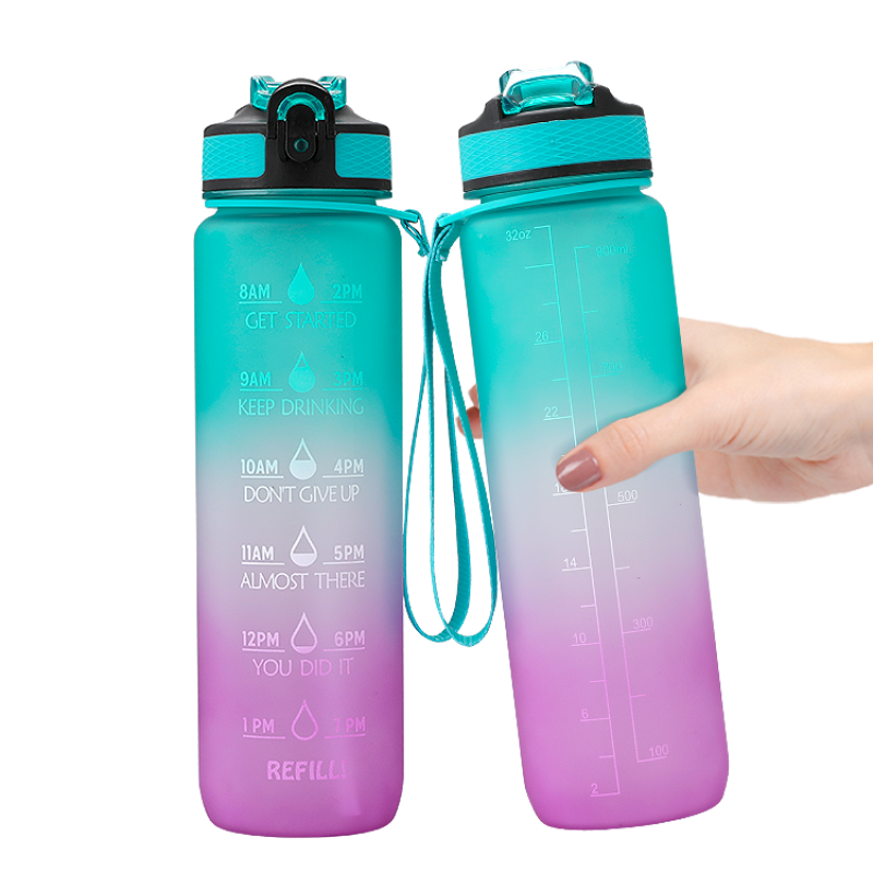 32oz Motivational Fitness Sports Water Bottle with Time Marker & Fruit Infuser & Large Wide Mouth Leakproof Durable Non-Toxic