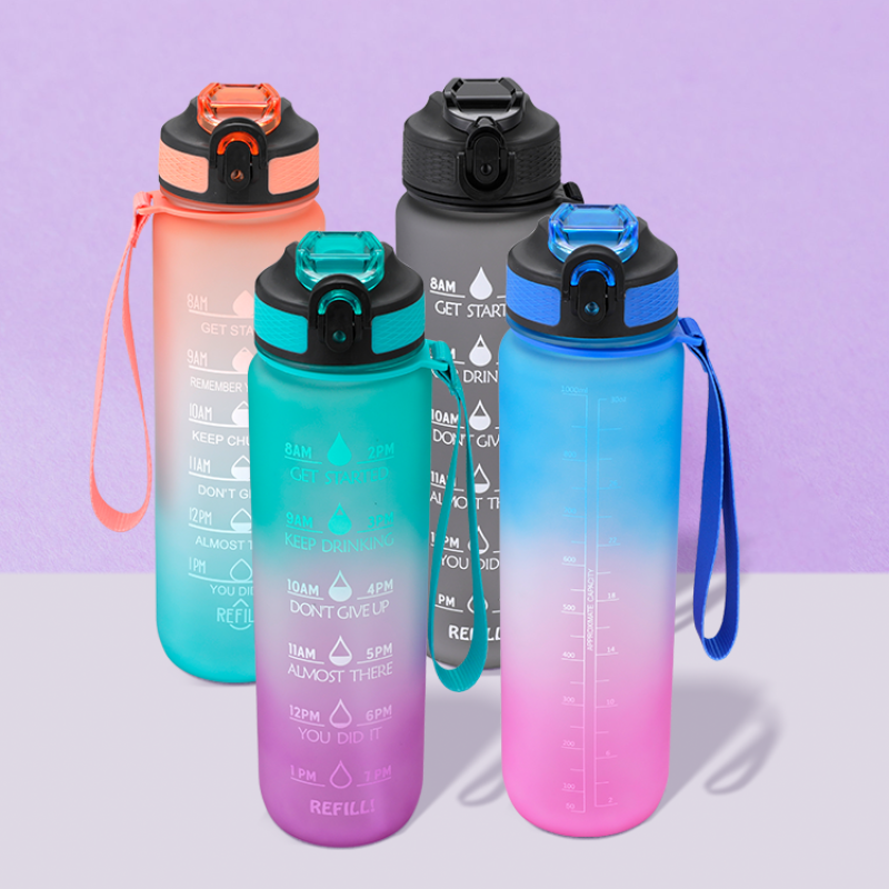 32oz Motivational Fitness Sports Water Bottle with Time Marker & Fruit Infuser & Large Wide Mouth Leakproof Durable Non-Toxic