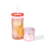 2 Compartments 16oz Double Wall Skinny Tumblers Clear AS Plastic Water Cup with Straw and Lid