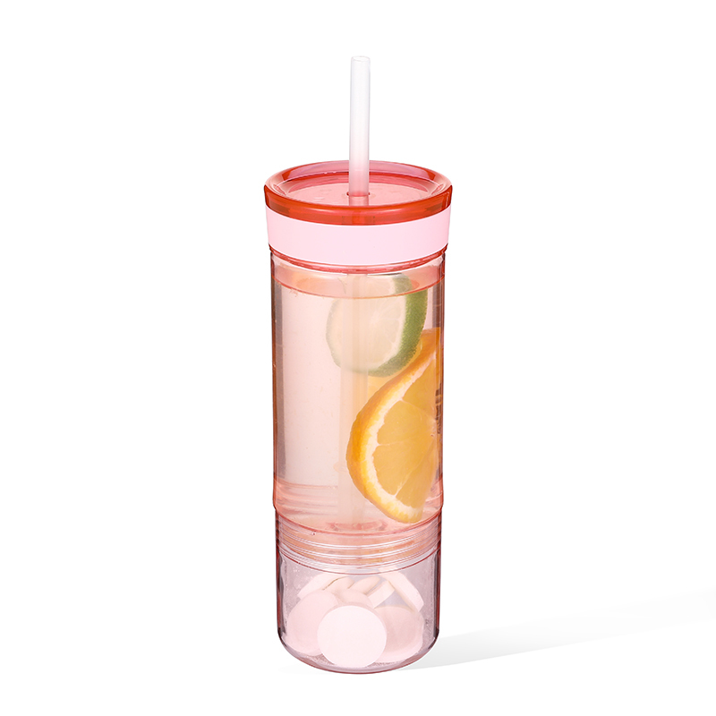 2 Compartments 16oz Double Wall Skinny Tumblers Clear AS Plastic Water Cup with Straw and Lid