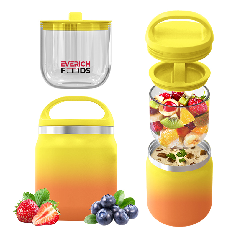 2 in 1Thermal Lunch Box 304 Stainless Steel Food Container For Kids School Vacuum Insulation Bento Lunch Box with  Nesting Bowls