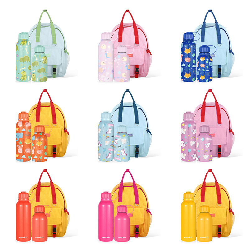 Non Toxic Food Grade Soft Kids Three Compartments Silicone Bento Lunch Box Set with Double Wall Stainless Steel Water Bottle