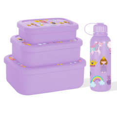 Non Toxic Food Grade Soft Kids Three Compartments Silicone Bento Lunch Box Set with Double Wall Stainless Steel Water Bottle Non Toxic Food Grade Soft Kids Three Compartments Silicone Bento Lunch Box Set with Double Wall Stainless Steel Water Bottle