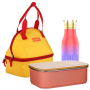 Everich Custom 3pcs sets Double Wall 304 Stainless Steel Vaccum Kids Water Bottles Food Bento Lunch Box with Bamboo Lid