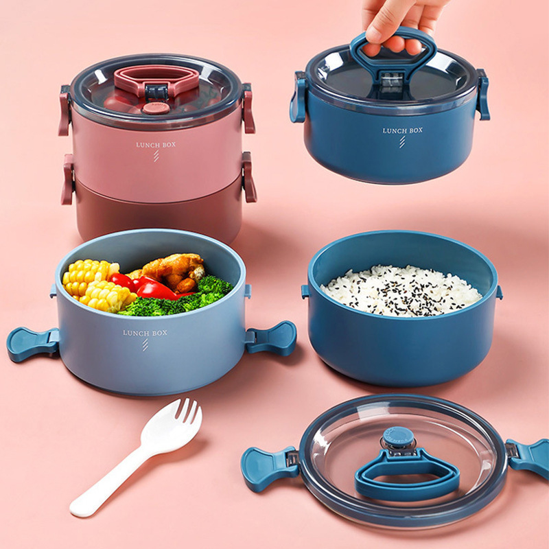 Korean eco friendly PP round food storage containers plastic thermal microwave safe portable lunch box with handle