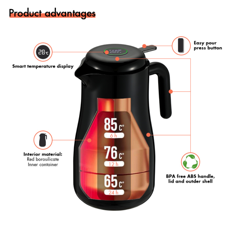 Custom Logo 950ml Tank Copper Plating Smart Temperature Display Thermos Flasks Stainless Steel Electric Coffee Tea Water Kettle
