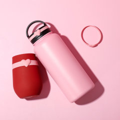 Custom Lady Valentine Gifts 32 Oz Sport Leak Proof Vacuum Insulated Stainless Steel Water Bottle With Silicone Love Ring