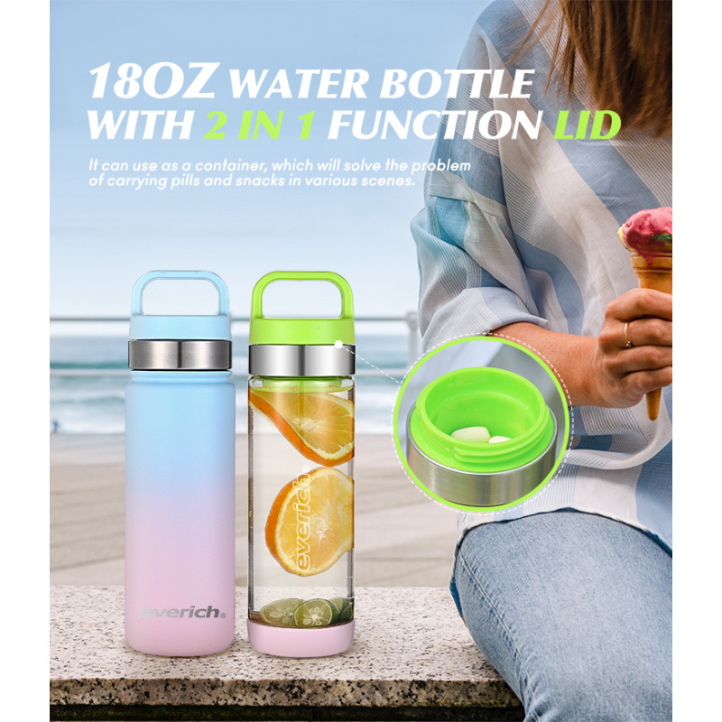 BPA Free18/8 Wide Mouth Non Slip Bottom 304 Stainless Steel Thermos Vacuum Insulated Sport Water Bottle with 2 in 1 Function Lid