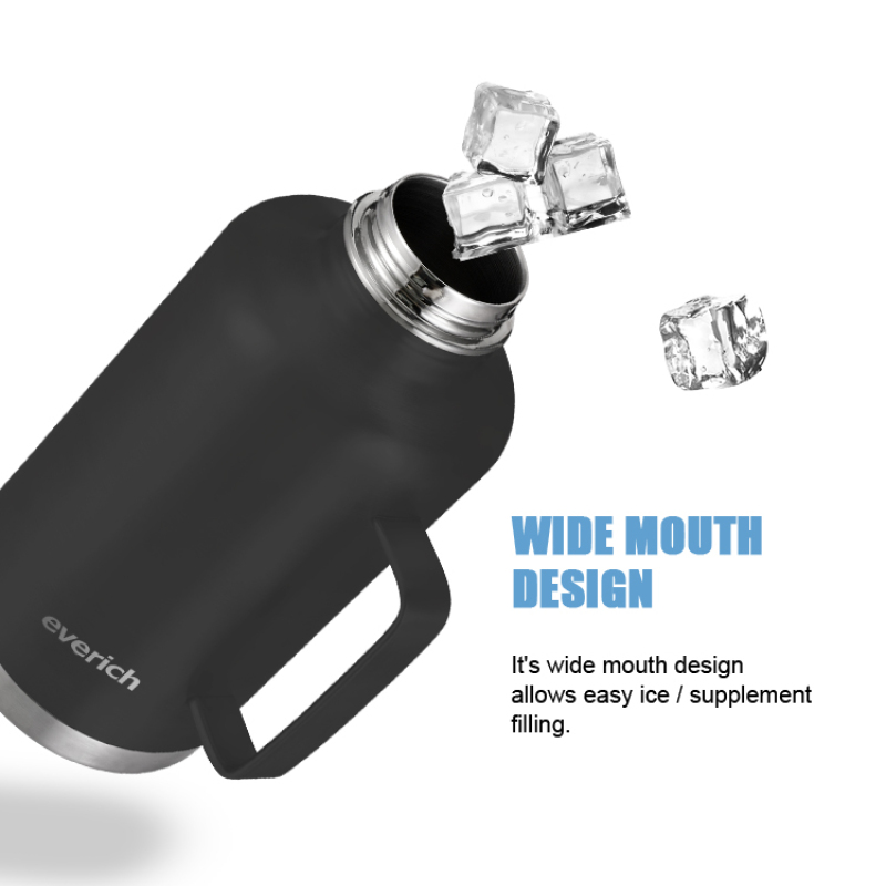 64 oz Insulated Water Bottle Half Gallon Stainless Steel Sports Water Flask Jug  with Straw Spout and Handle