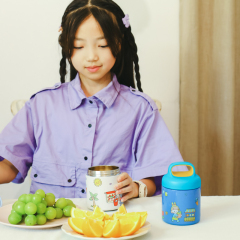 Children cute handle portable insulated 304 metal stainless steel lunch box kids food jar with pp lids