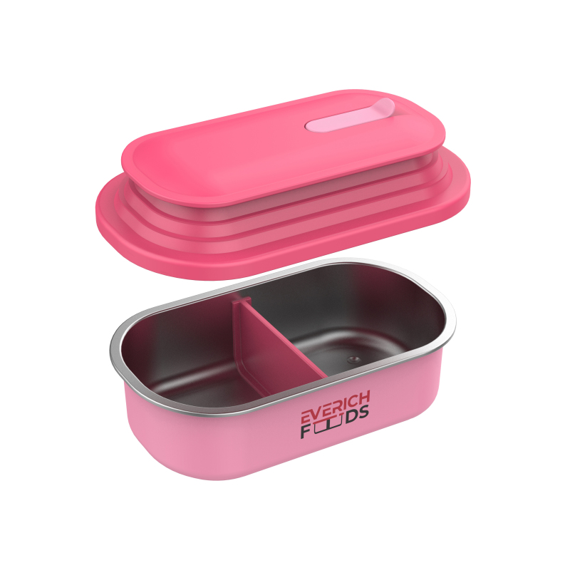 Extendable Food Container Two Compartments 304 Single Stainless Steel Bento Lunch Box with Stretch Silicone Lids