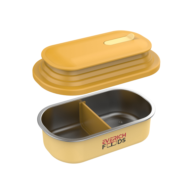Extendable Food Container Two Compartments 304 Single Stainless Steel Bento Lunch Box with Stretch Silicone Lids