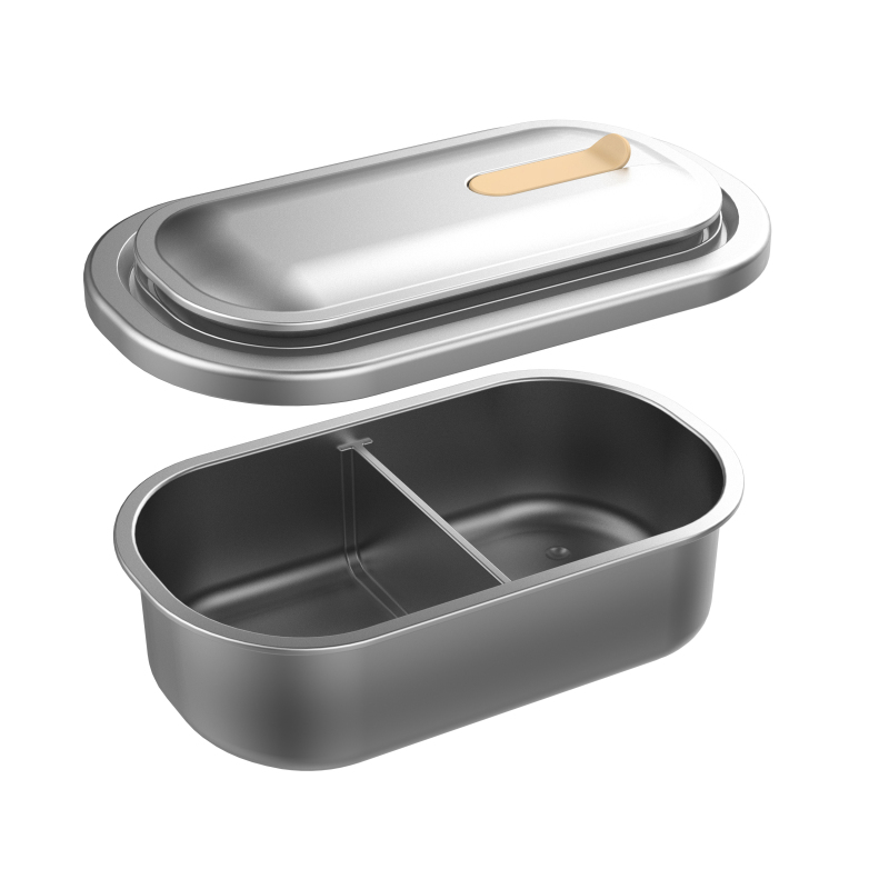 Extendable Food Container Two Compartments 304 Single Stainless Steel Bento Lunch Box with Stretch Silicone Lids