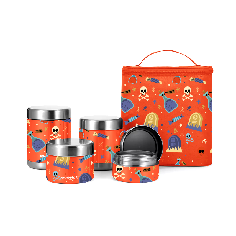 Everich Wholesale OEM Service Orange Stainless Steel Can Vacuum Insulated Kids Food Jar Set Combo