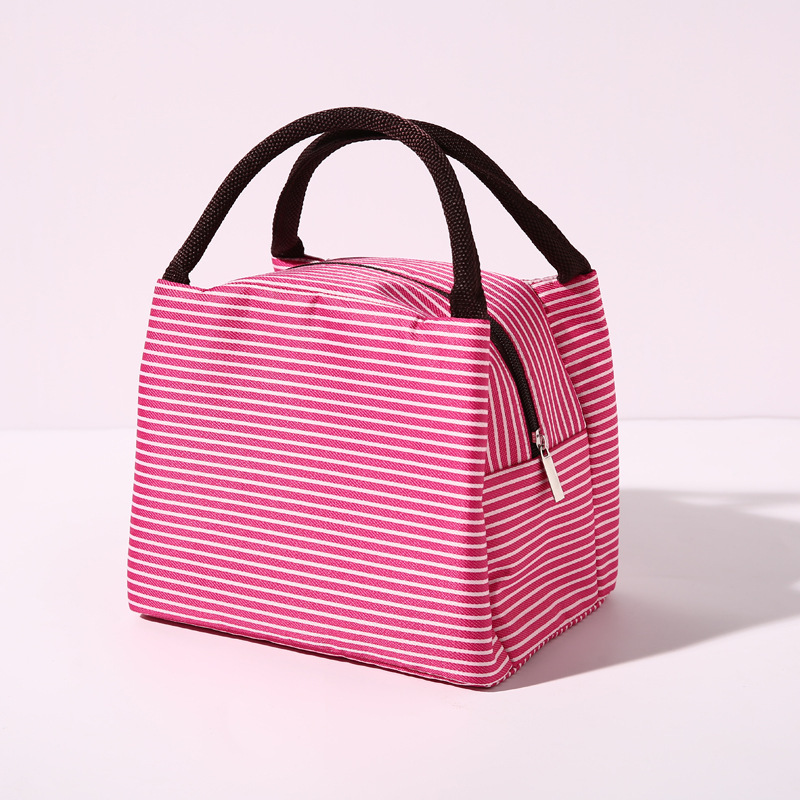 Custom logo 9 Colors stripe lunch tote bag reusable portable oxford insulated cooler bag
